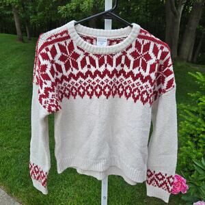 Abercrombie Kids Fair Isle Cotton Blend Sweater Cream Red Holiday size 13/14